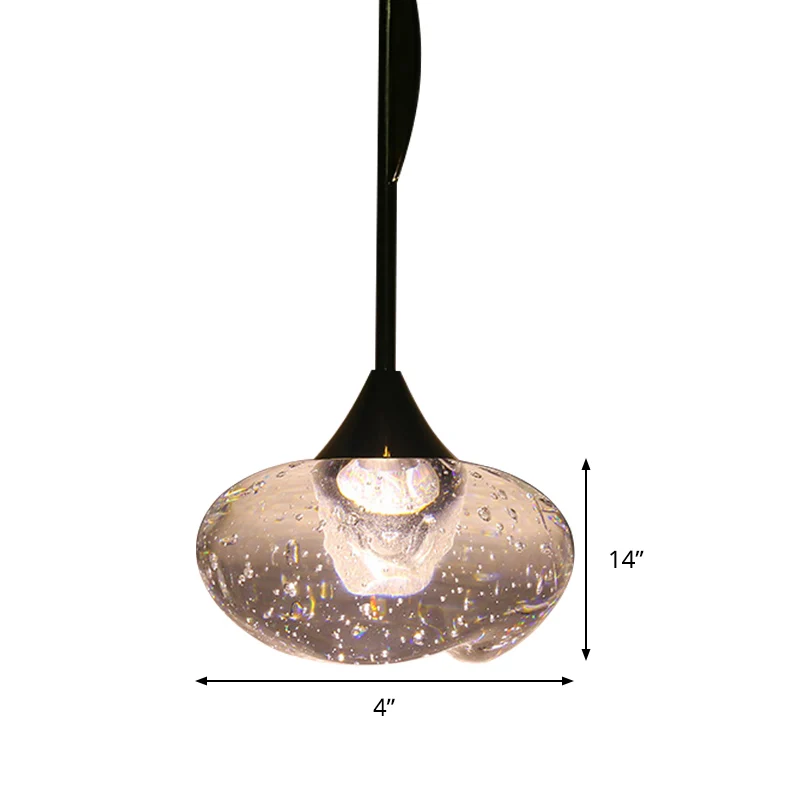 Ovale hanglamp van helder gezaaid glas, eigentijds, 1-lichts messing hangende plafondlamp Clearhalo