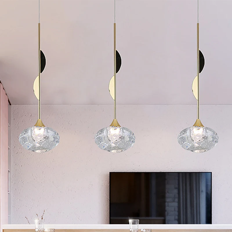 Ovale hanglamp van helder gezaaid glas, eigentijds, 1-lichts messing hangende plafondlamp Clearhalo