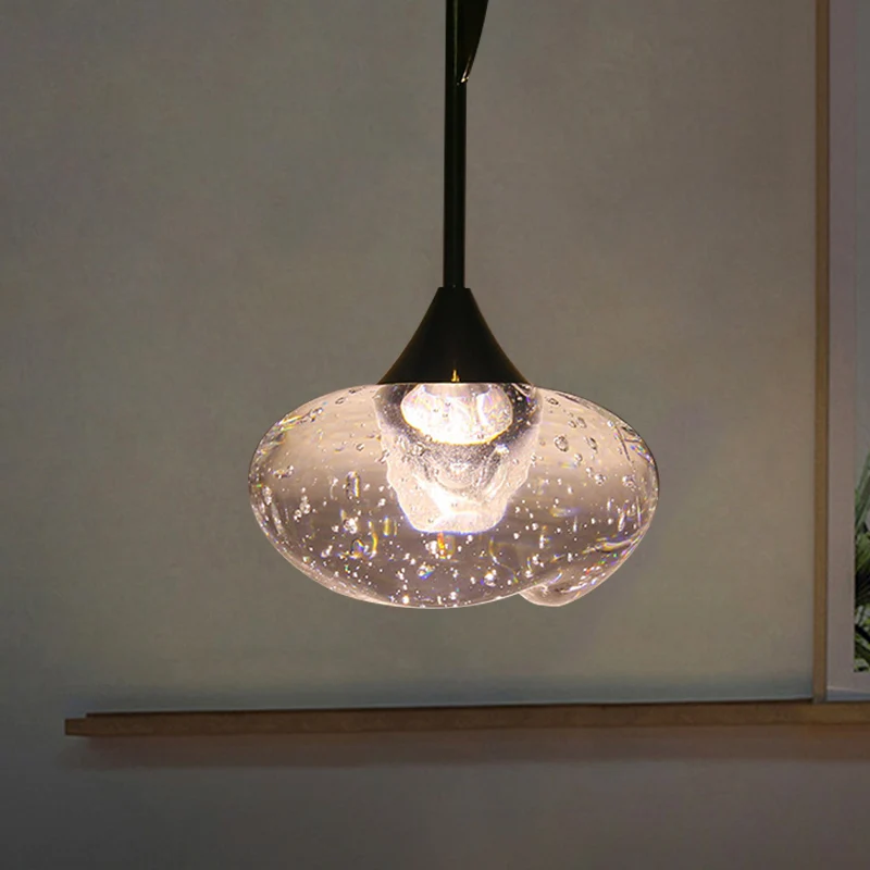 Ovale hanglamp van helder gezaaid glas, eigentijds, 1-lichts messing hangende plafondlamp Clearhalo