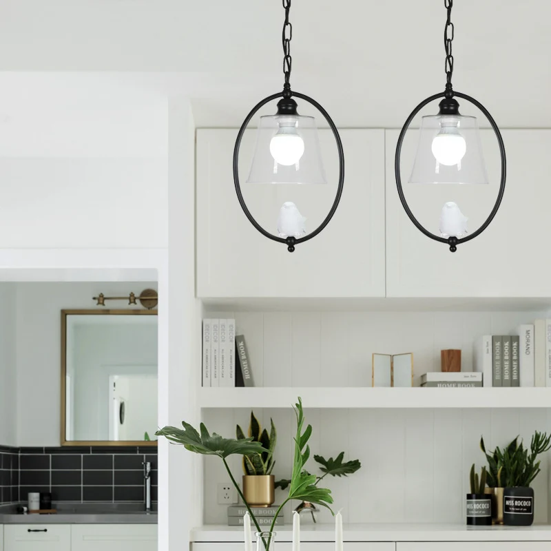 Ovale hanglampset Nordic Metal 1-kops wit/zwart hangende plafondlamp met helderglazen kap Clearhalo