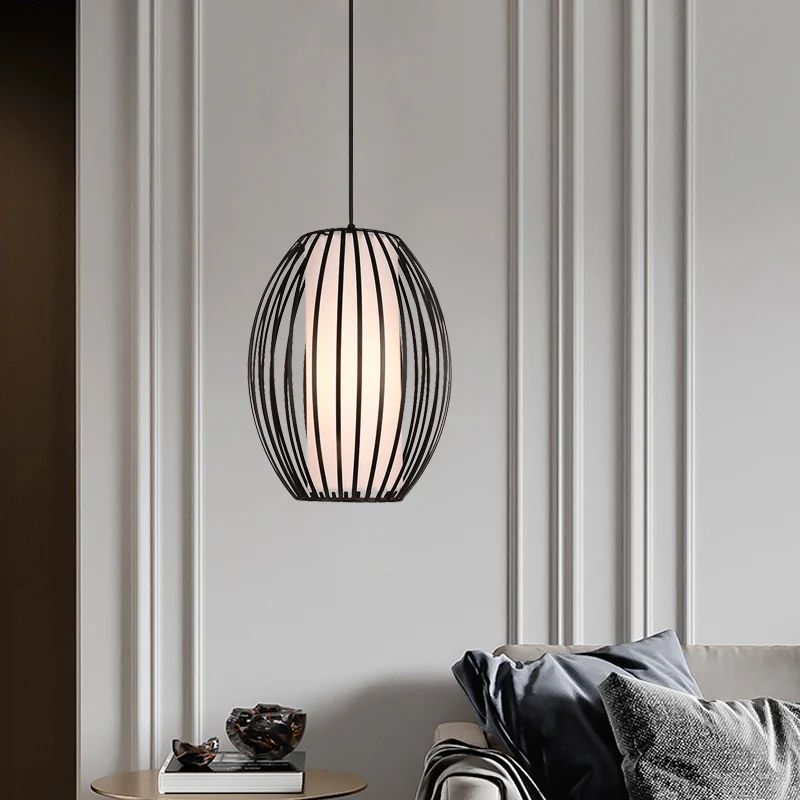 Ovale ijzeren plafondhanglamp Eenvoud Enkel licht Zwarte hangverlichting Clearhalo