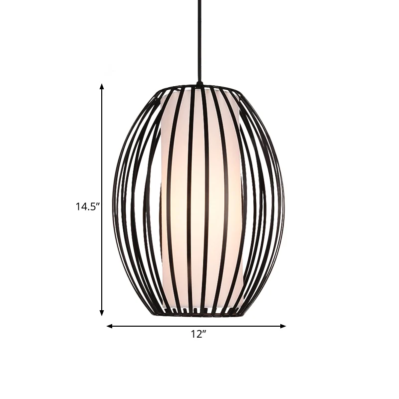 Ovale ijzeren plafondhanglamp Eenvoud Enkel licht Zwarte hangverlichting Clearhalo