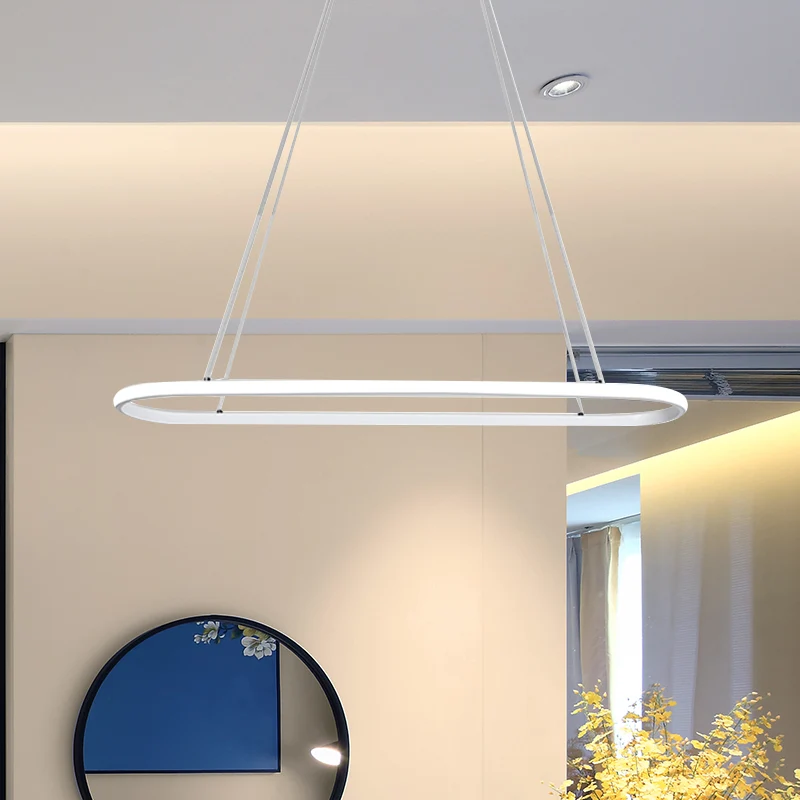 Ovale keukenkroonluchter aluminium 1/2 licht moderne witte LED hanglamp neutraal/warm/wit licht Clearhalo