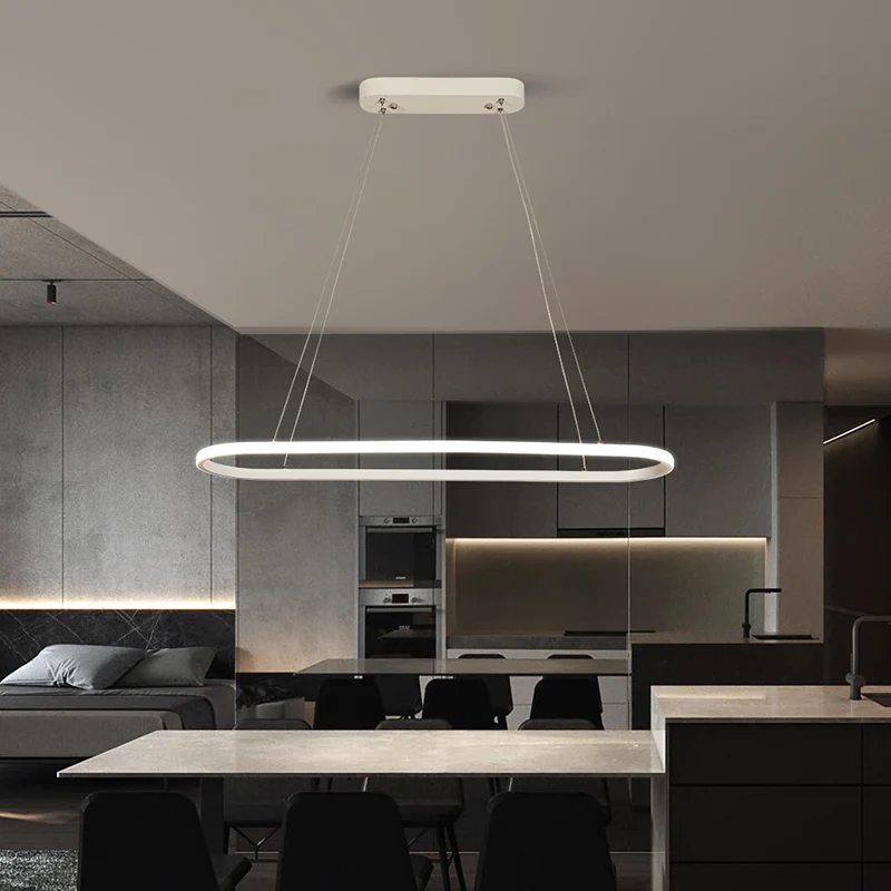 Ovale keukenkroonluchter aluminium 1/2 licht moderne witte LED hanglamp neutraal/warm/wit licht Clearhalo