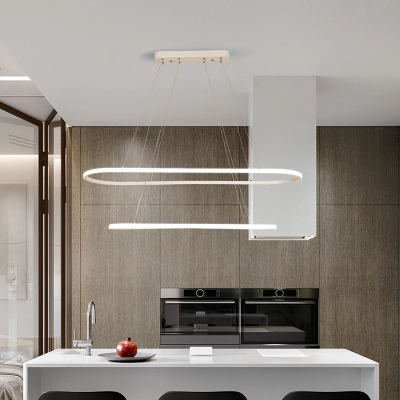 Ovale keukenkroonluchter aluminium 1/2 licht moderne witte LED hanglamp neutraal/warm/wit licht Clearhalo