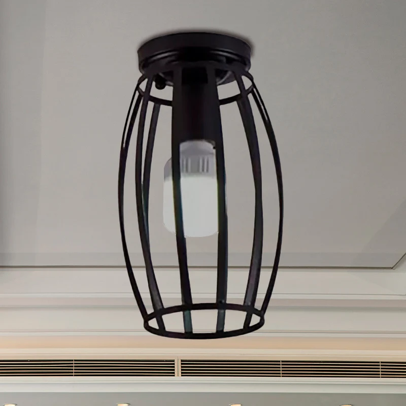 Ovale kooi metalen kap plafondmontage lichte industriële stijl 1 hoofdslaapkamer inbouw plafondarmatuur zwart Clearhalo