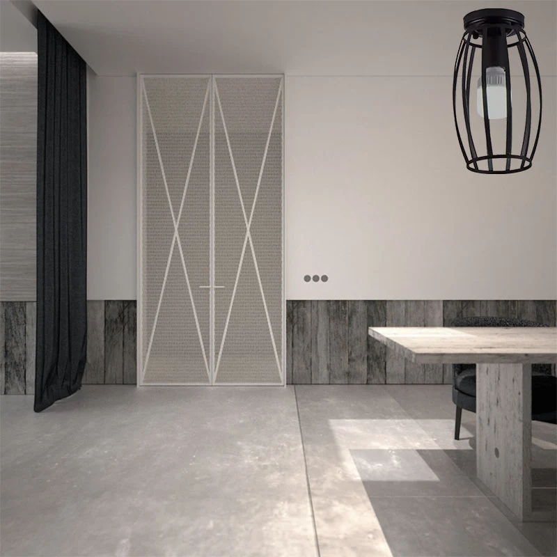 Ovale kooi metalen kap plafondmontage lichte industriële stijl 1 hoofdslaapkamer inbouw plafondarmatuur zwart Clearhalo