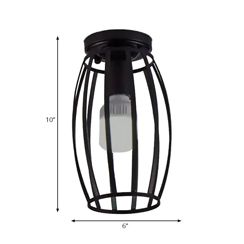 Ovale kooi metalen kap plafondmontage lichte industriële stijl 1 hoofdslaapkamer inbouw plafondarmatuur zwart Clearhalo
