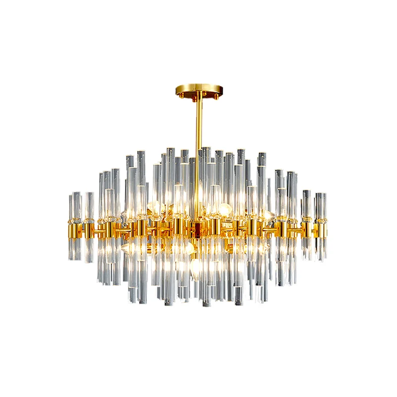 Ovale kroonluchter verlichting moderne kristallen buis 5 lampen gouden plafond hanglamp voor woonkamer Clearhalo