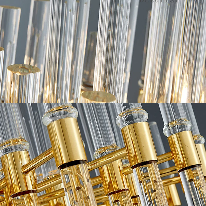 Ovale kroonluchter verlichting moderne kristallen buis 5 lampen gouden plafond hanglamp voor woonkamer Clearhalo