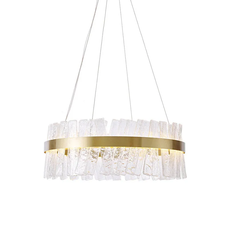 Ovale LED-kroonluchter, hedendaagse gouden getextureerde kristallen hangende hanglamp boven tafel Clearhalo