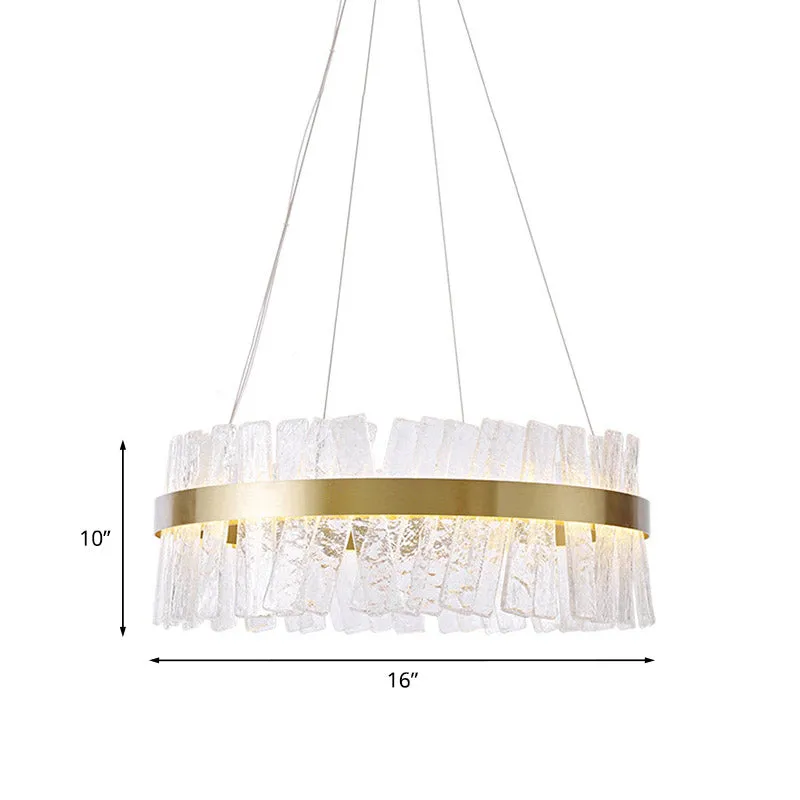 Ovale LED-kroonluchter, hedendaagse gouden getextureerde kristallen hangende hanglamp boven tafel Clearhalo