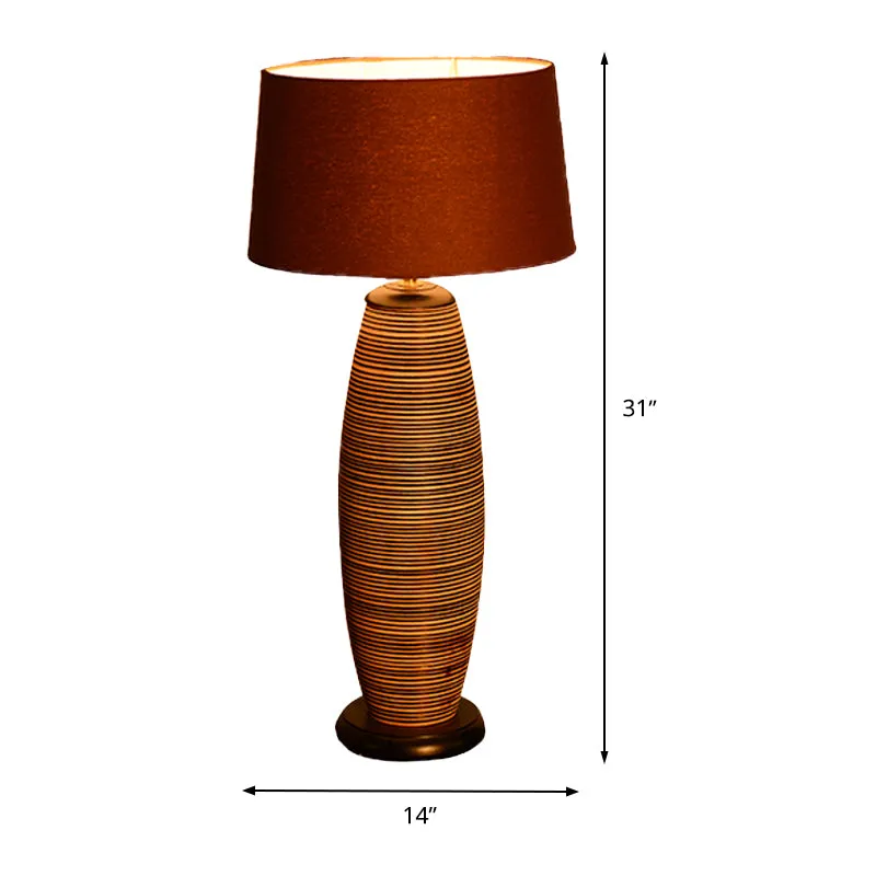 Ovale taakverlichting Azië hout 1 lamp koffie kleine bureaulamp met trommelstof kap Clearhalo