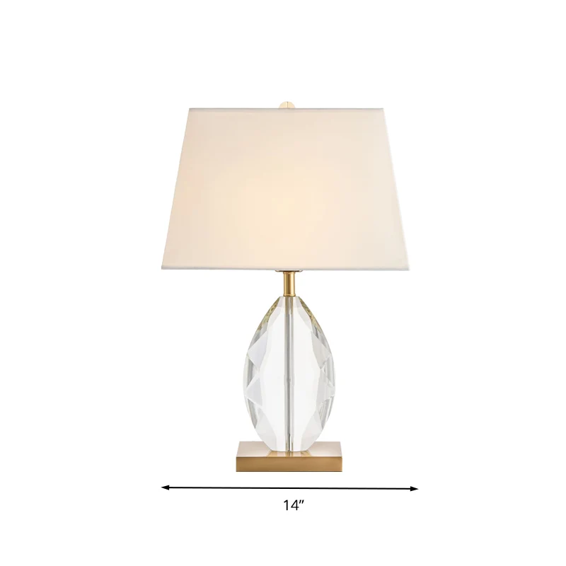 Ovale tafellamp met enkele lamp Traditionele witte kristallen nachtlamp met trapeziumvormige stoffen kap Clearhalo