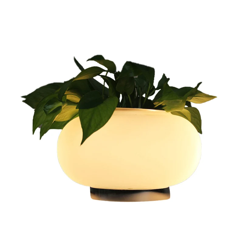 Ovale tafellamp van wit glas, industriële LED-woonkamernachtkastjelamp met plantendecoratie Clearhalo