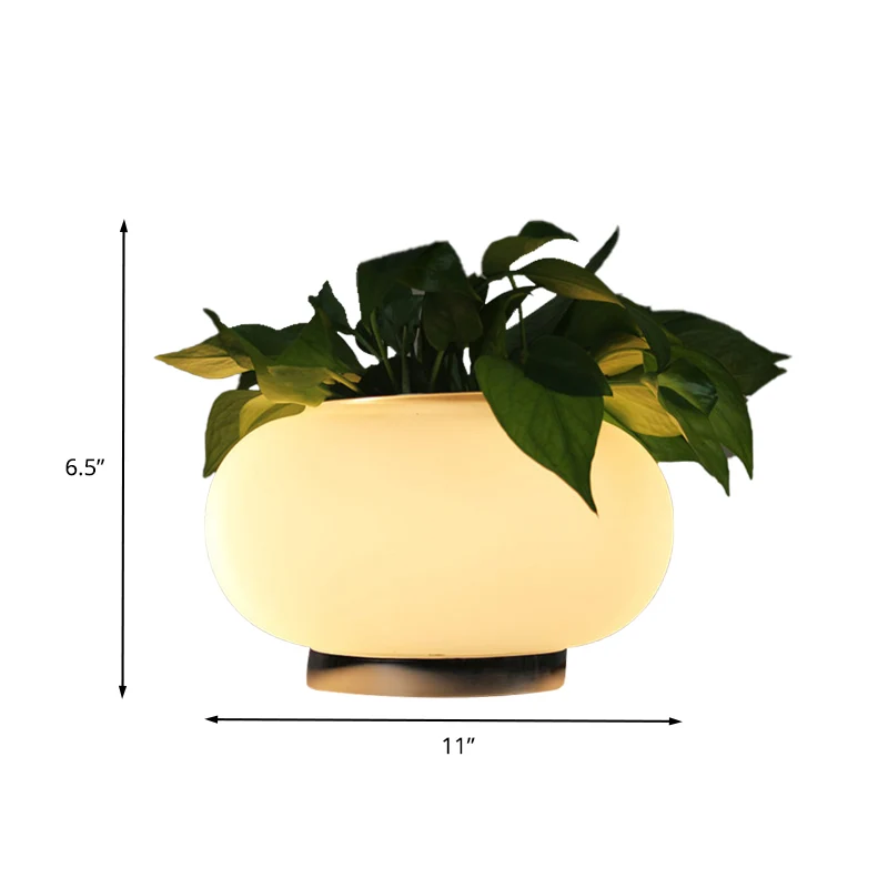 Ovale tafellamp van wit glas, industriële LED-woonkamernachtkastjelamp met plantendecoratie Clearhalo