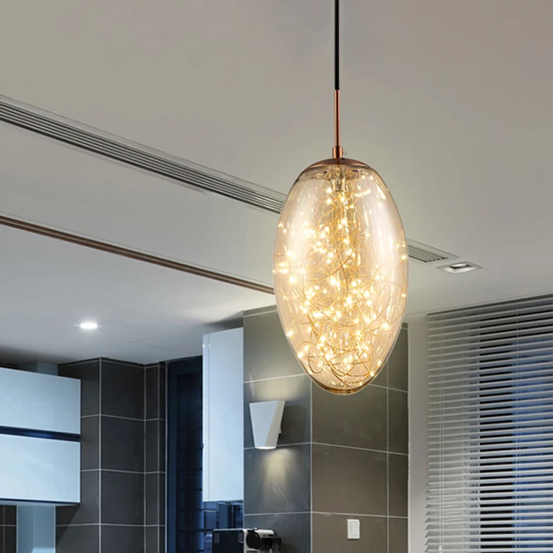 Ovale woonkamer hanglamp rookgrijs/amber glas LED eigentijdse hanglamp Clearhalo