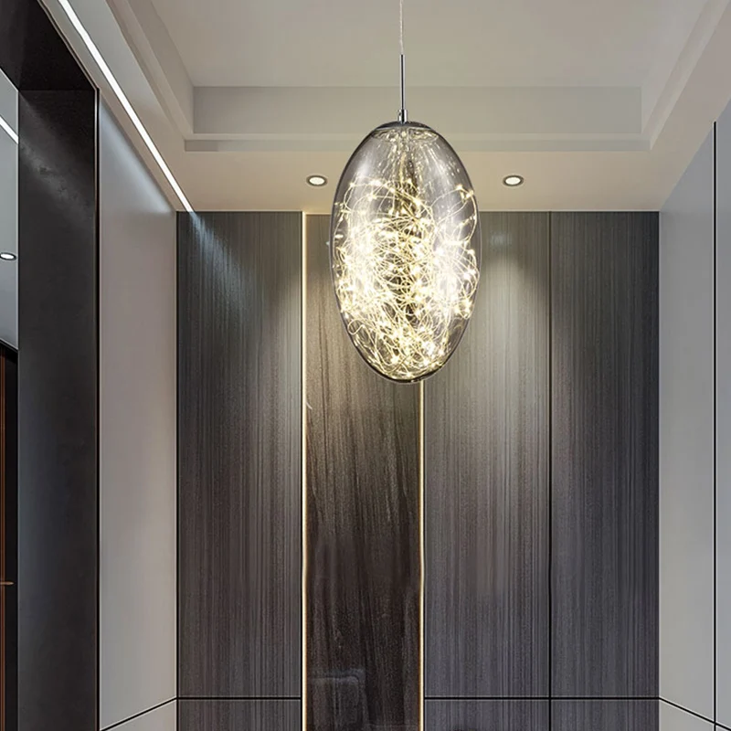 Ovale woonkamer hanglamp rookgrijs/amber glas LED eigentijdse hanglamp Clearhalo