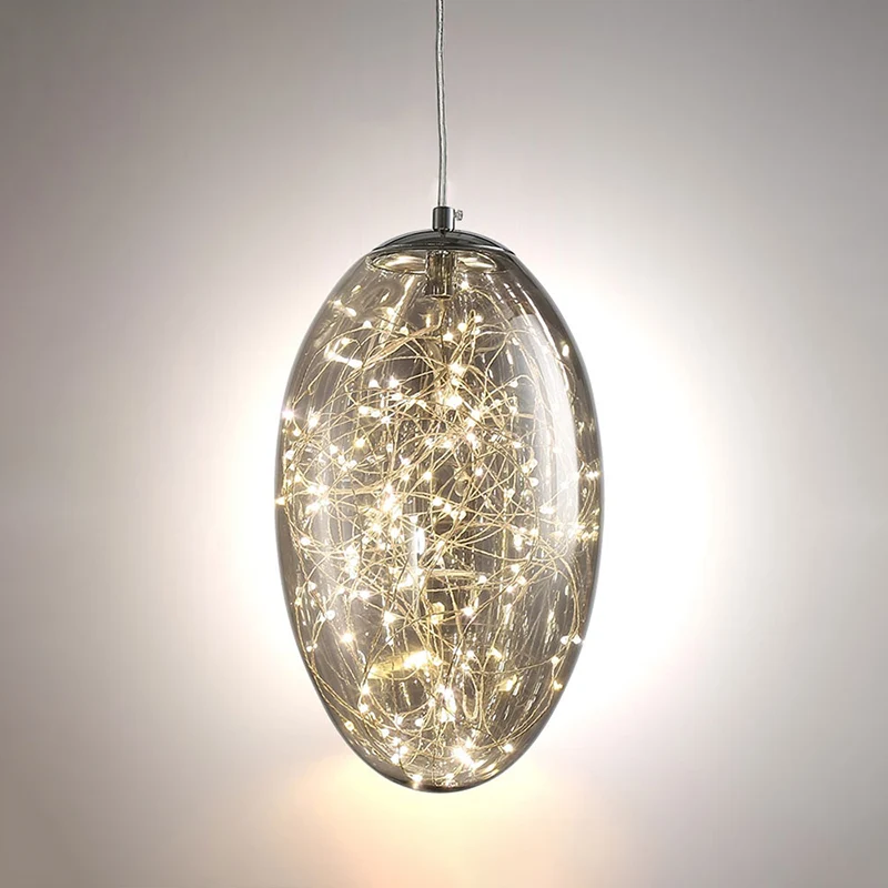 Ovale woonkamer hanglamp rookgrijs/amber glas LED eigentijdse hanglamp Clearhalo