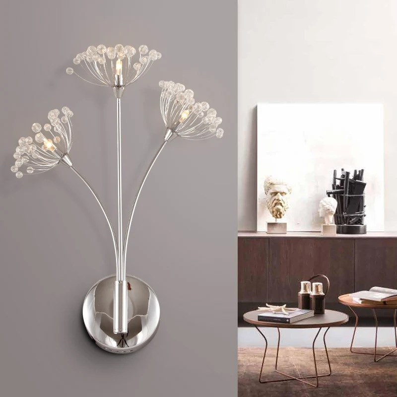 Paardebloem Wandkandelaar Licht Modern Kristal 3 Lichten Zilver Wandmontage Licht voor Kantoorruimte Clearhalo