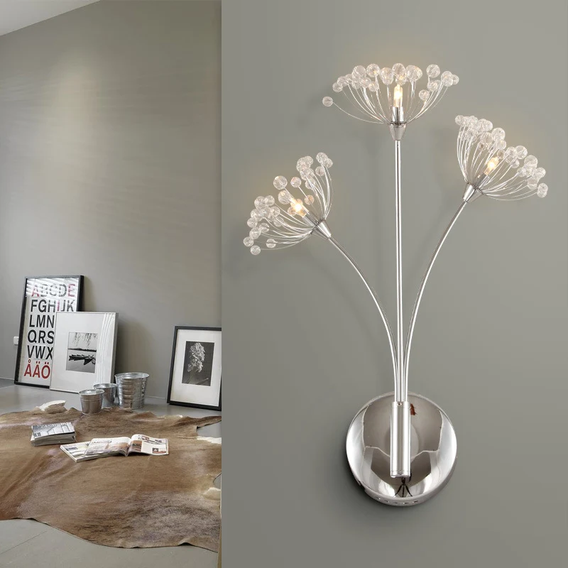 Paardebloem Wandkandelaar Licht Modern Kristal 3 Lichten Zilver Wandmontage Licht voor Kantoorruimte Clearhalo