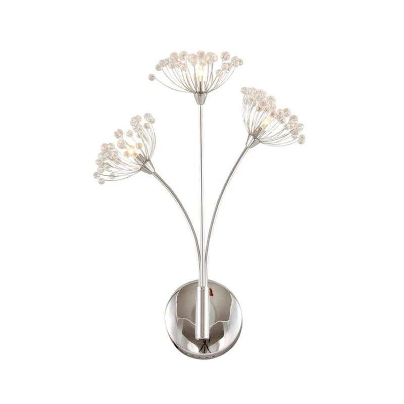 Paardebloem Wandkandelaar Licht Modern Kristal 3 Lichten Zilver Wandmontage Licht voor Kantoorruimte Clearhalo