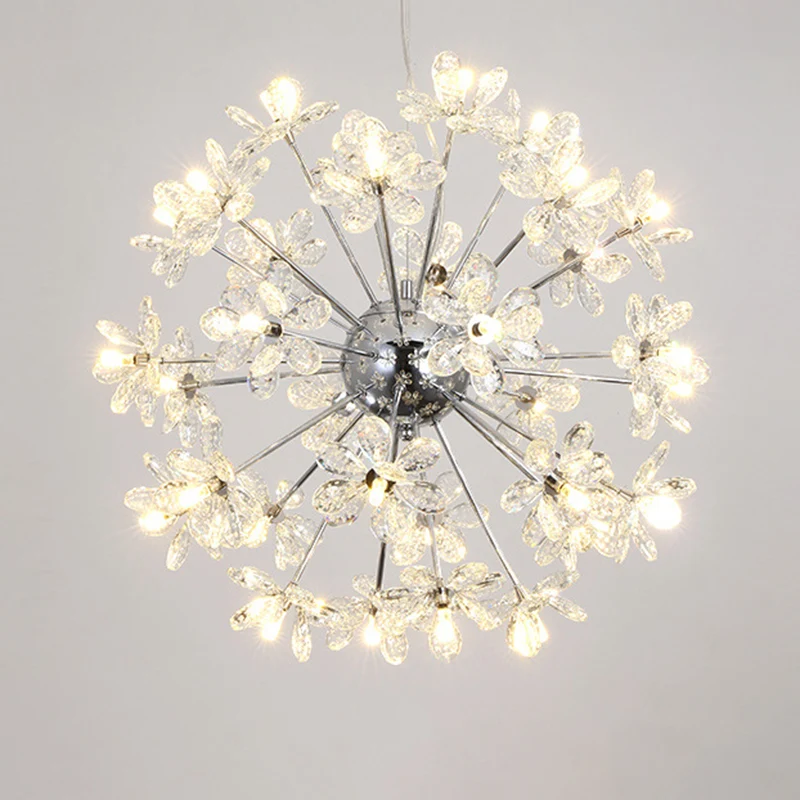 Paardebloemvormige LED-kroonluchterverlichting Artistieke kristallen bloem Woonkamer hanglamp Clearhalo