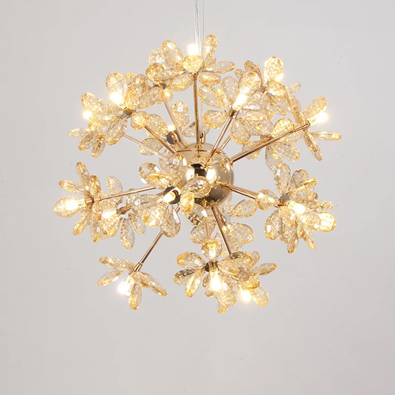 Paardebloemvormige LED-kroonluchterverlichting Artistieke kristallen bloem Woonkamer hanglamp Clearhalo