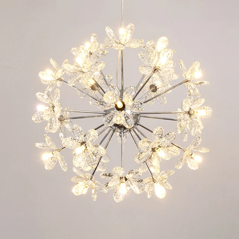 Paardebloemvormige LED-kroonluchterverlichting Artistieke kristallen bloem Woonkamer hanglamp Clearhalo