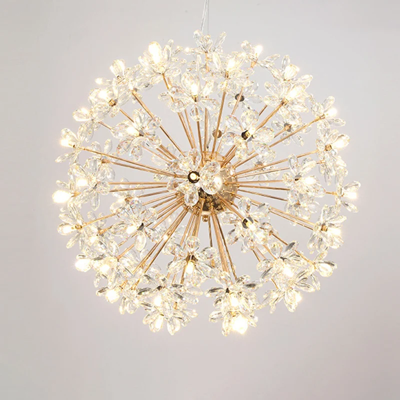 Paardebloemvormige LED-kroonluchterverlichting Artistieke kristallen bloem Woonkamer hanglamp Clearhalo