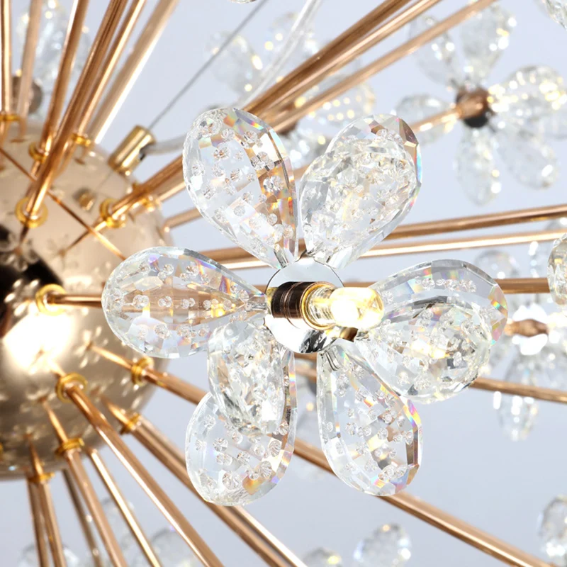 Paardebloemvormige LED-kroonluchterverlichting Artistieke kristallen bloem Woonkamer hanglamp Clearhalo