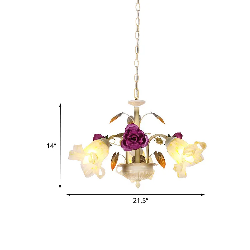 Paarse bloemenplafondlamp platteland wit glas 3/5/6 lampen eetkamer hangende kroonluchter Clearhalo