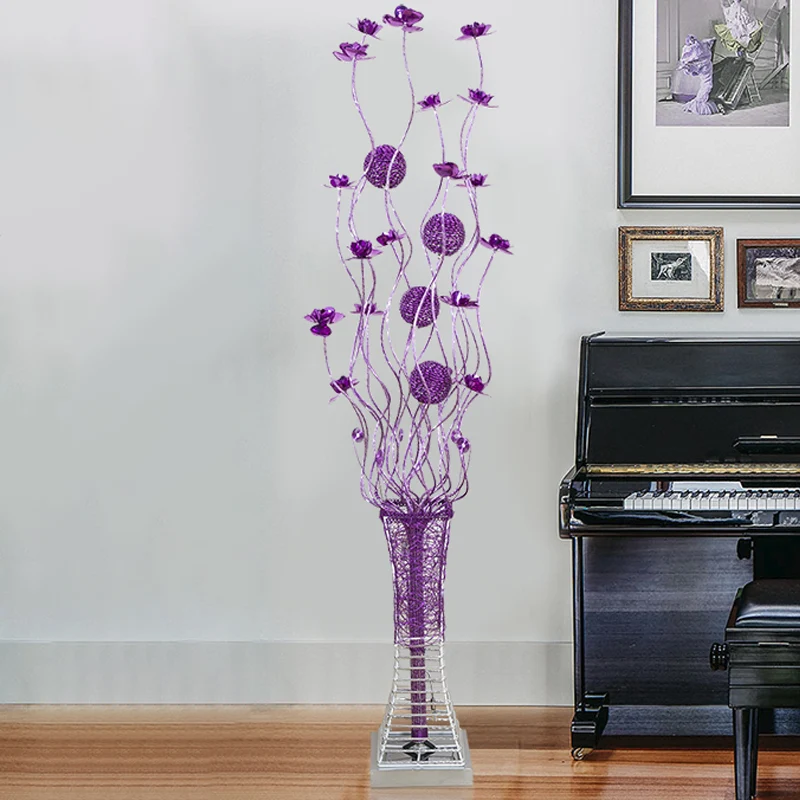 Paarse LED-vloerlamp Art Decor Aluminium Pagode Bloem Staande lamp met takjeontwerp Clearhalo