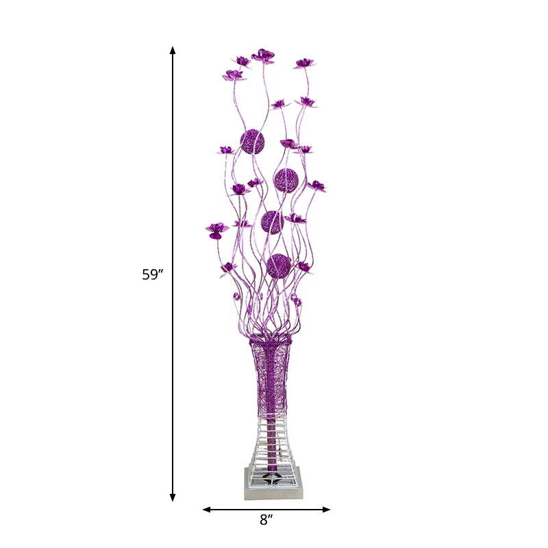 Paarse LED-vloerlamp Art Decor Aluminium Pagode Bloem Staande lamp met takjeontwerp Clearhalo