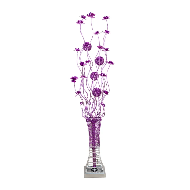Paarse LED-vloerlamp Art Decor Aluminium Pagode Bloem Staande lamp met takjeontwerp Clearhalo