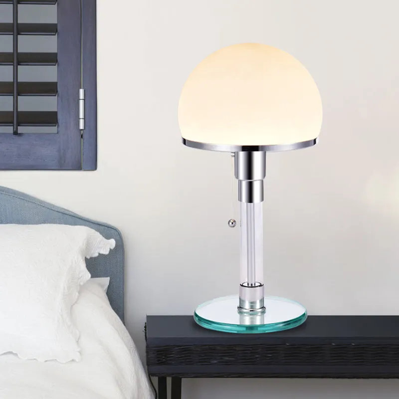 Paddenstoeltafellamp van wit glas, modernistisch, 1 kop, verchroomde bureaulamp voor nachtkastje Clearhalo