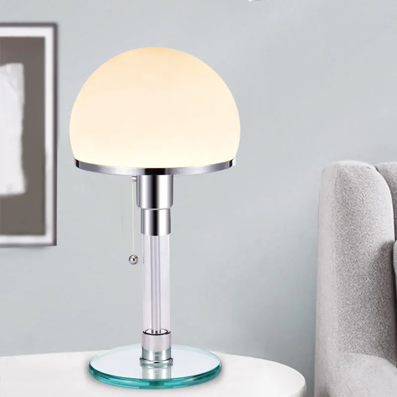 Paddenstoeltafellamp van wit glas, modernistisch, 1 kop, verchroomde bureaulamp voor nachtkastje Clearhalo