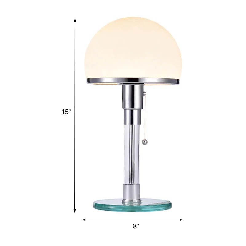 Paddenstoeltafellamp van wit glas, modernistisch, 1 kop, verchroomde bureaulamp voor nachtkastje Clearhalo