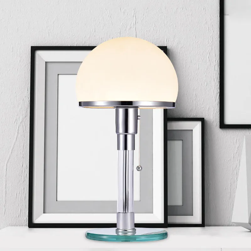 Paddenstoeltafellamp van wit glas, modernistisch, 1 kop, verchroomde bureaulamp voor nachtkastje Clearhalo