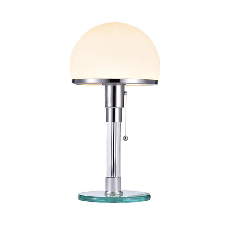 Paddenstoeltafellamp van wit glas, modernistisch, 1 kop, verchroomde bureaulamp voor nachtkastje Clearhalo