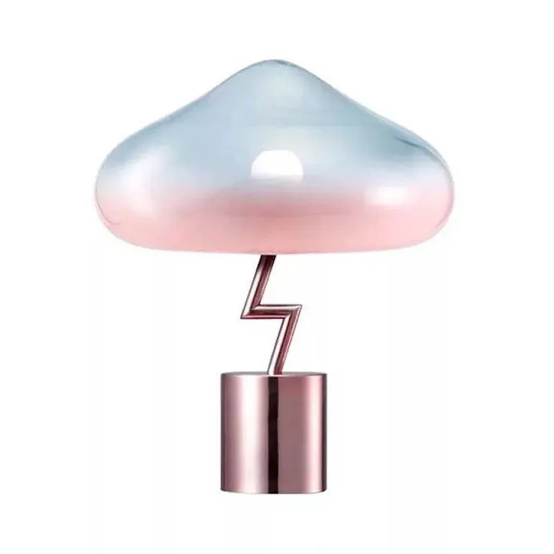 Paddestoel Bureaulamp Modernistisch Roze en Blauw Glas 1 Lamp Slaapkamer Nachttafellamp Clearhalo