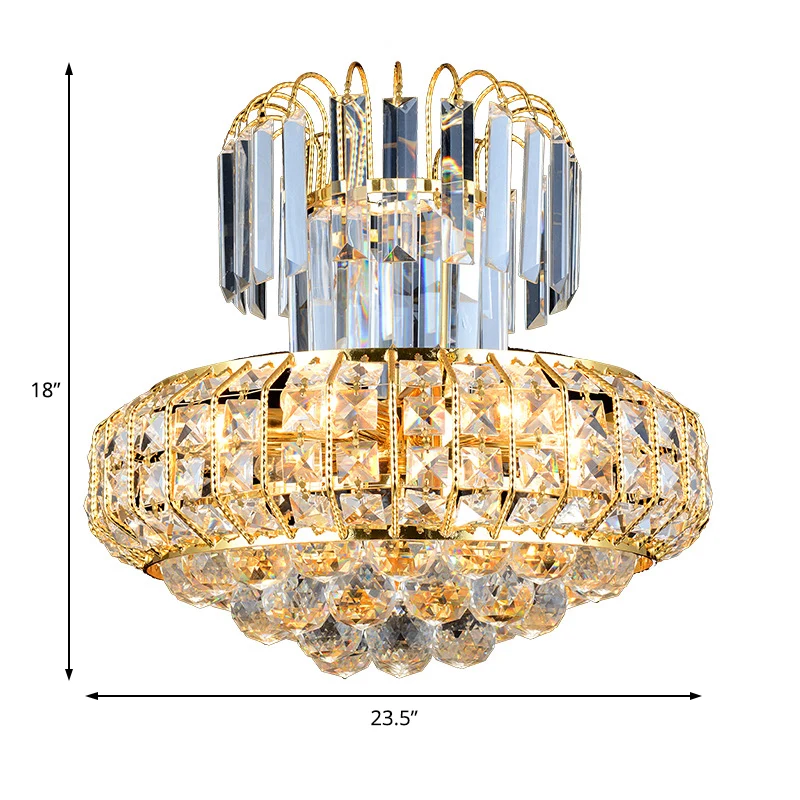 Paddestoel Kroonluchter Licht Modern Gefacetteerd Kristal 6 Lichts Goud Hangend Plafondlicht voor Lobby Bar Clearhalo
