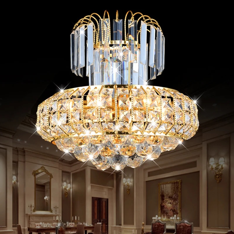 Paddestoel Kroonluchter Licht Modern Gefacetteerd Kristal 6 Lichts Goud Hangend Plafondlicht voor Lobby Bar Clearhalo