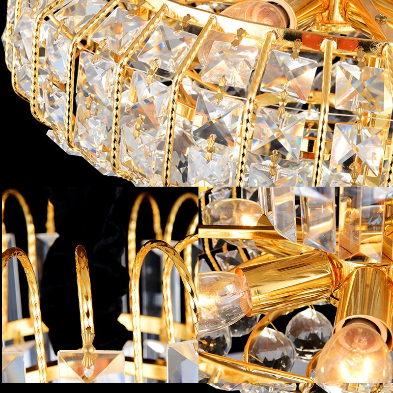 Paddestoel Kroonluchter Licht Modern Gefacetteerd Kristal 6 Lichts Goud Hangend Plafondlicht voor Lobby Bar Clearhalo