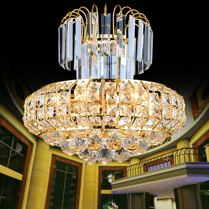 Paddestoel Kroonluchter Licht Modern Gefacetteerd Kristal 6 Lichts Goud Hangend Plafondlicht voor Lobby Bar Clearhalo