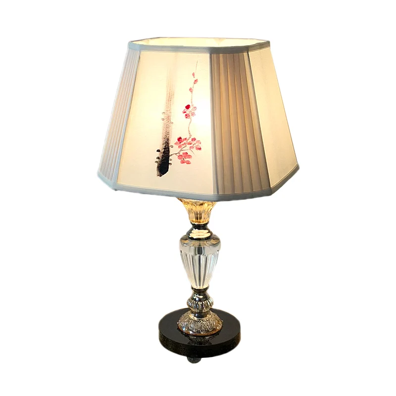 Paneelklok Slaapkamer Tafelverlichting Stoffen kap 1 licht Hedendaagse nachtlamp met bloemenschilderijontwerp Clearhalo