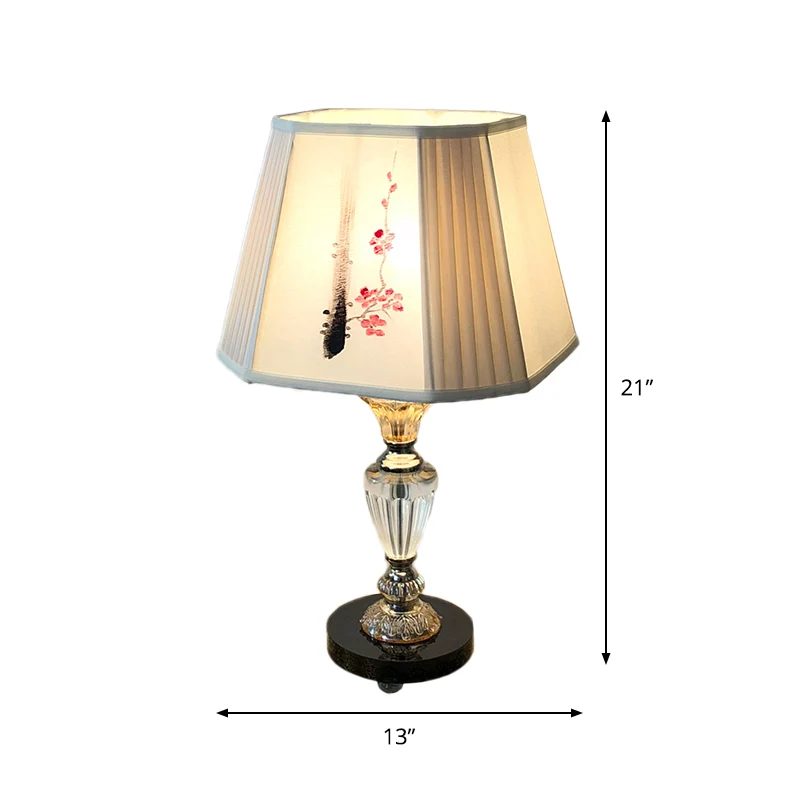 Paneelklok Slaapkamer Tafelverlichting Stoffen kap 1 licht Hedendaagse nachtlamp met bloemenschilderijontwerp Clearhalo