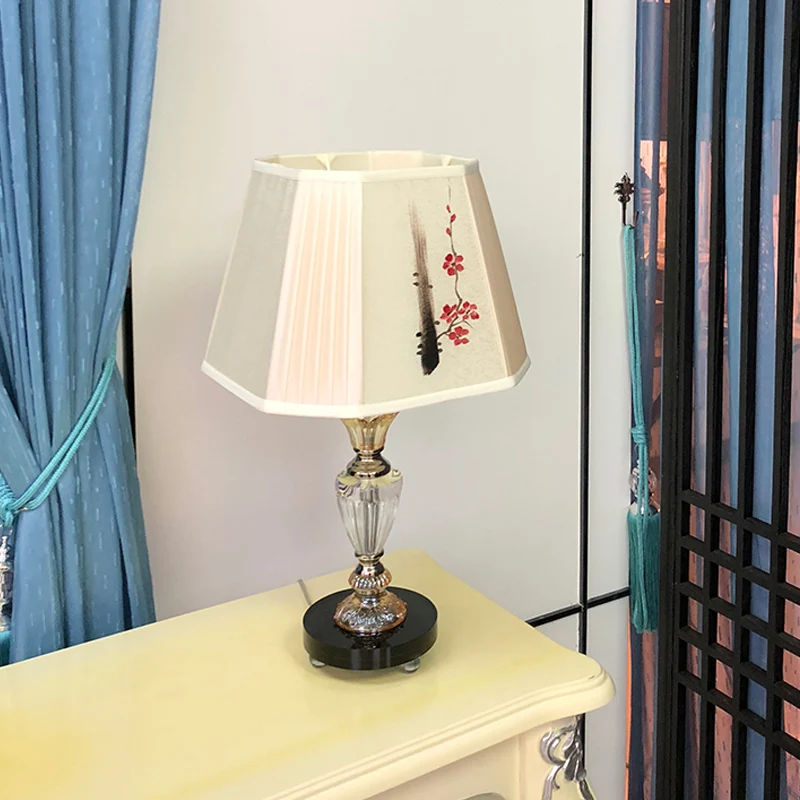 Paneelklok Slaapkamer Tafelverlichting Stoffen kap 1 licht Hedendaagse nachtlamp met bloemenschilderijontwerp Clearhalo