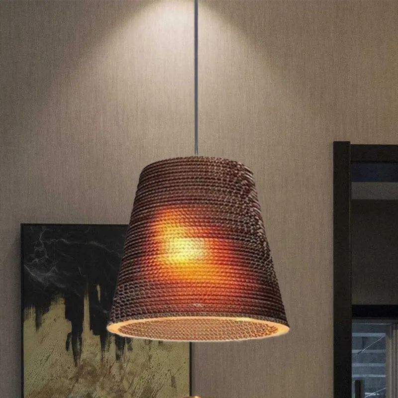 Papieren koepelschaduw hanglamp Aziatische stijl 1 lamp plafondlamp bruin voor restaurant, diameter 10"/14"/16"/22" Clearhalo