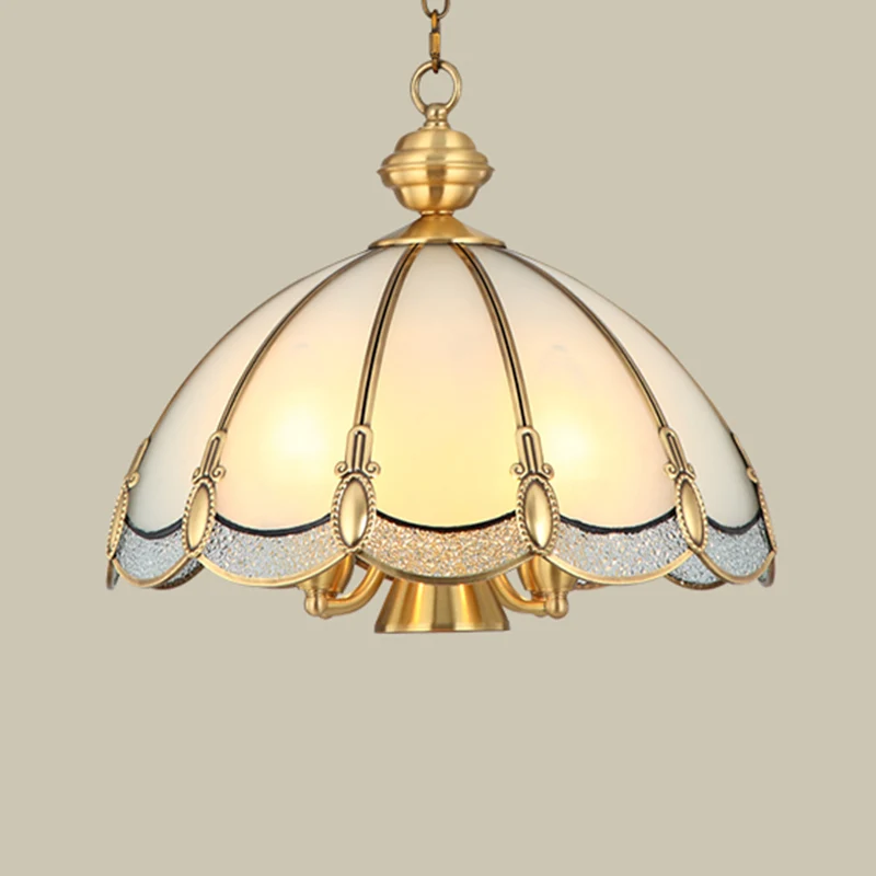 Parapluvormige eetkamer hanglamp antiek opaalglas gouden kroonluchter lichtarmatuur Clearhalo